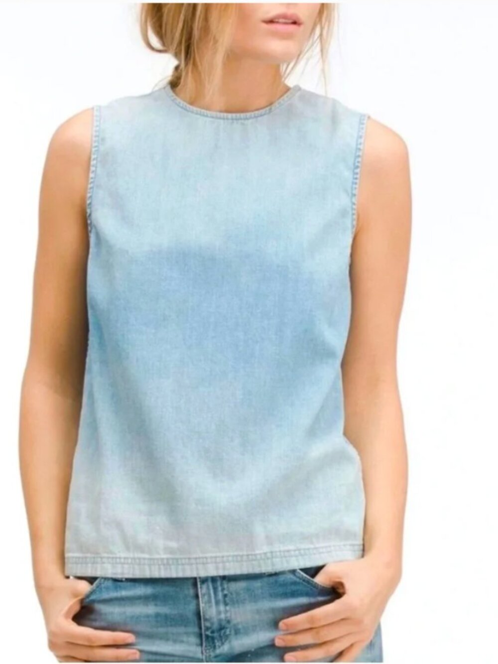 AG Adriano Goldschmied Teagan Chambray Tank Top Medium Light Wash Cotton